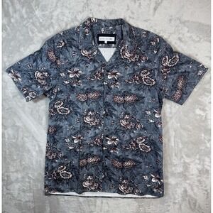 John Lennon Mens Large Button Down Shirt Hawaiian Floral Casual Short Sleeve